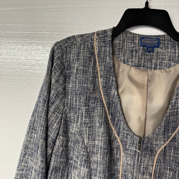 Pendleton Jacket Women 16W Deep V Neck Zip Up Tweed Multicolor Business Casual - Picture 3 of 11